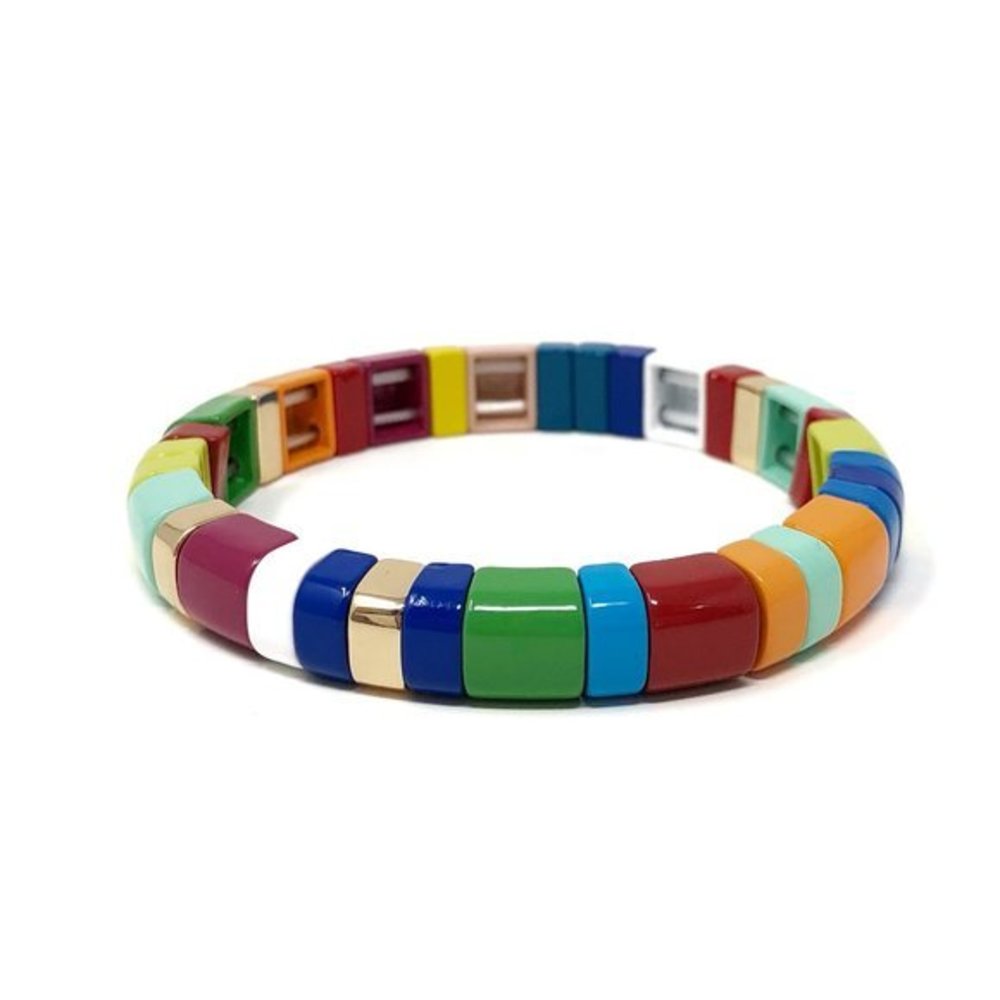 4/$25 Rainbow Enamel Stretch Bracelet Half Pipe